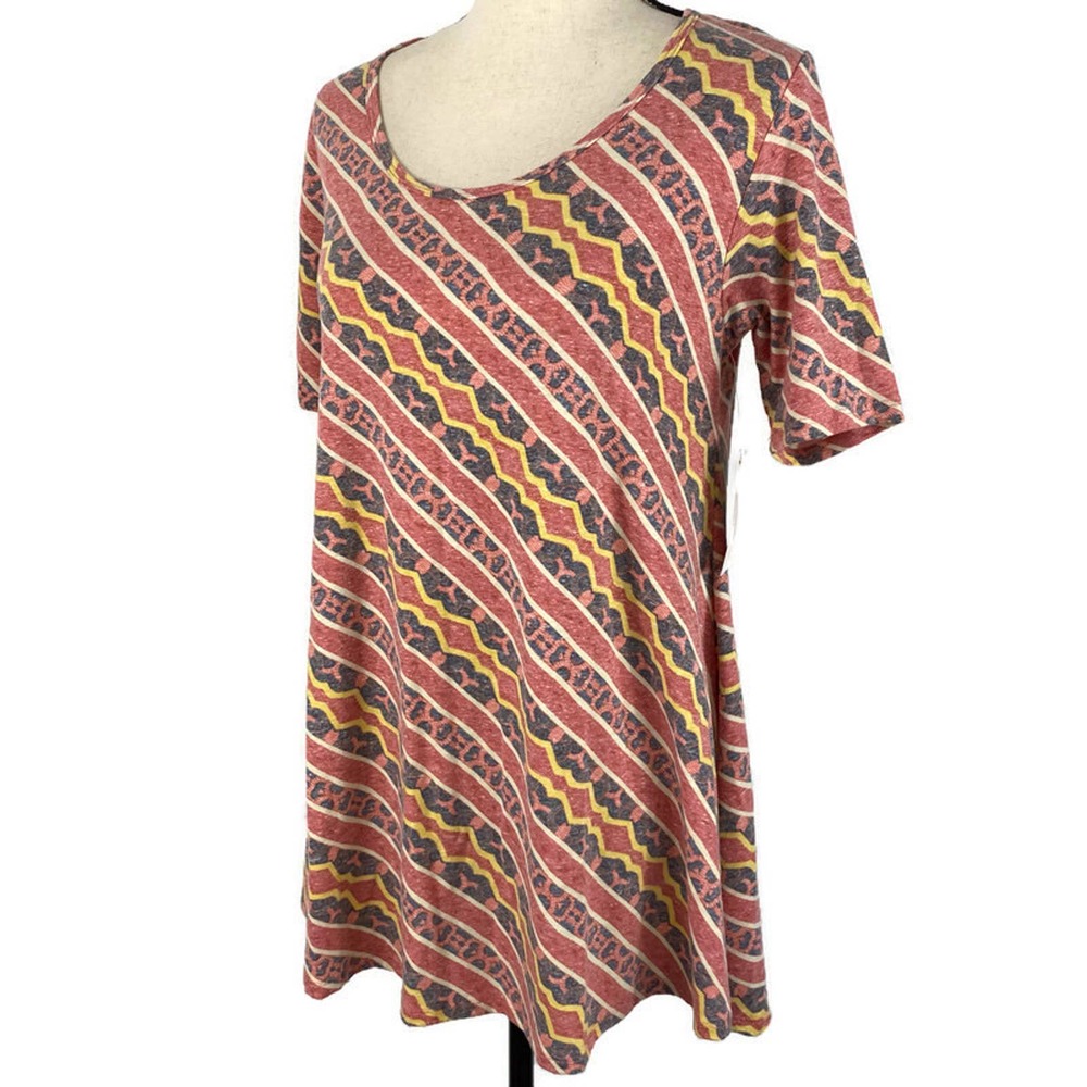 Lularoe Perfect T Tunic Top Red Print Hi Low Womens Sz Small Stripes NWT - Picture 2 of 10